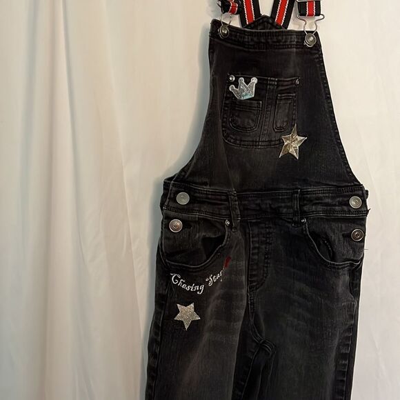 Wonder Nation Overall Girls Size L (10-12) Black Embroidered Roll Cuff - Picture 4 of 5